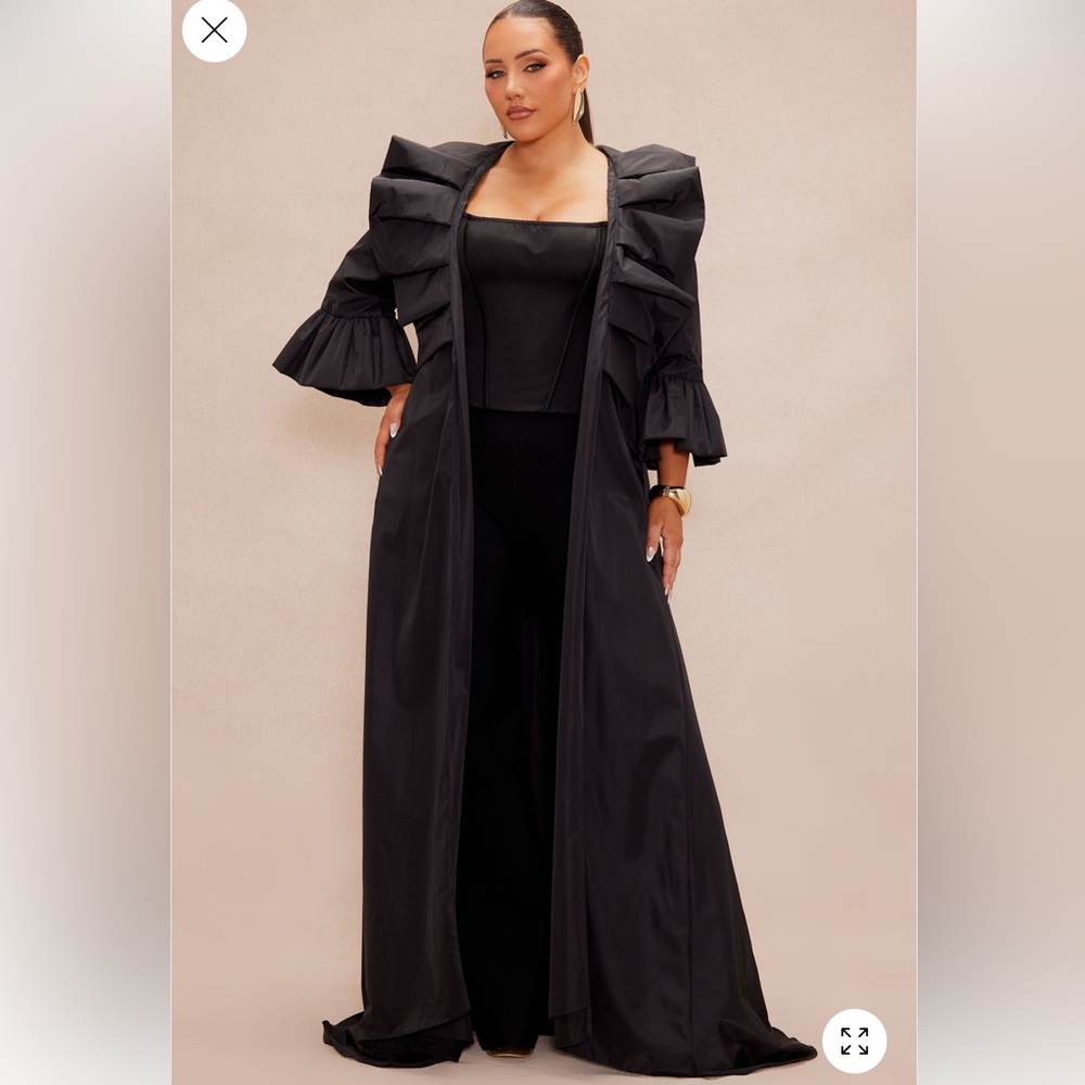 Fashion Nova Black Dramatic Ruffle Trench Coat